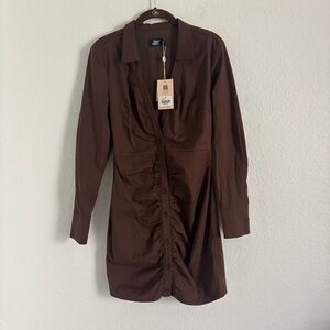 NWT Tiger Mist Women's Size Small Brown Long Sleeve Button Front Dress